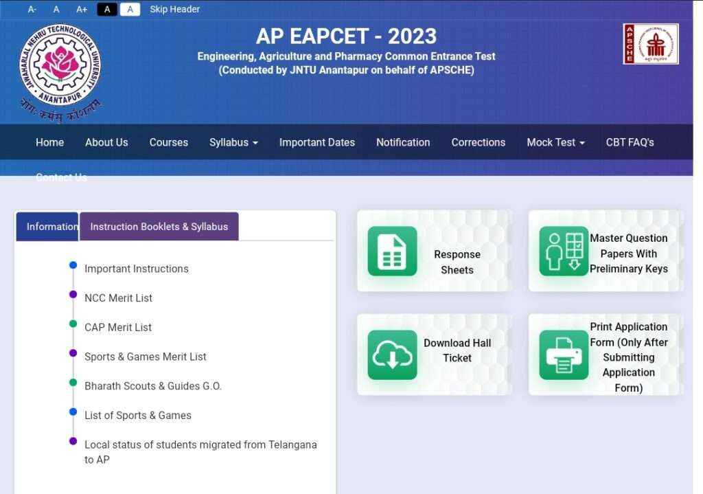 Ap EAPCET official website 