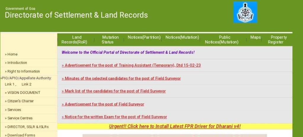 Goa Land Records Online Website 
